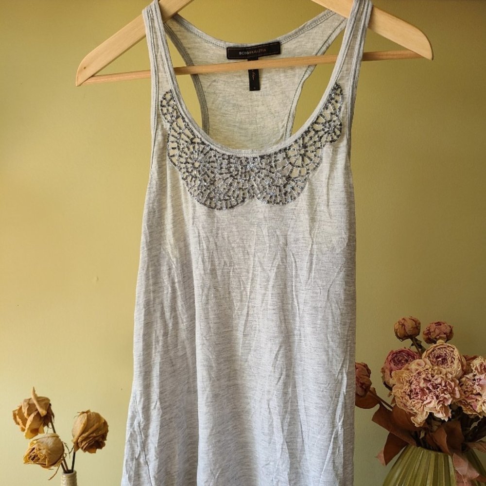 BCBGMaxAzria Light Grey Cotton Tank with Beading